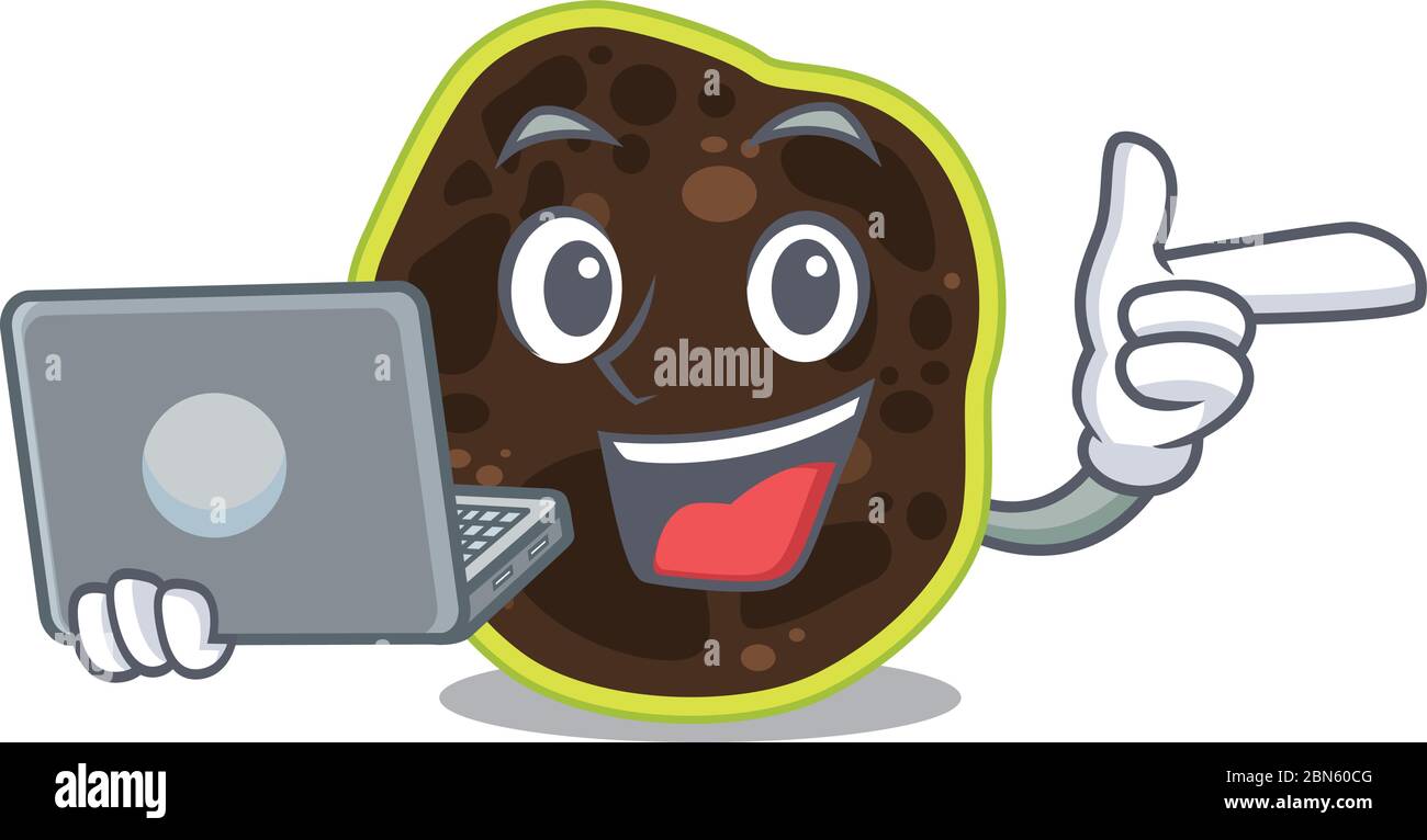 Smart cartoon character of firmicutes studying at home with a laptop Stock Vector
