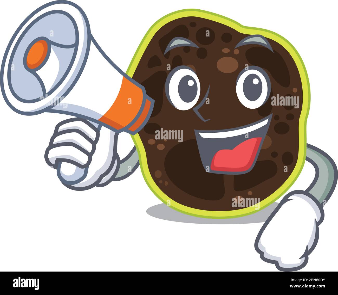Mascot design of firmicutes announcing new products on a megaphone Stock Vector