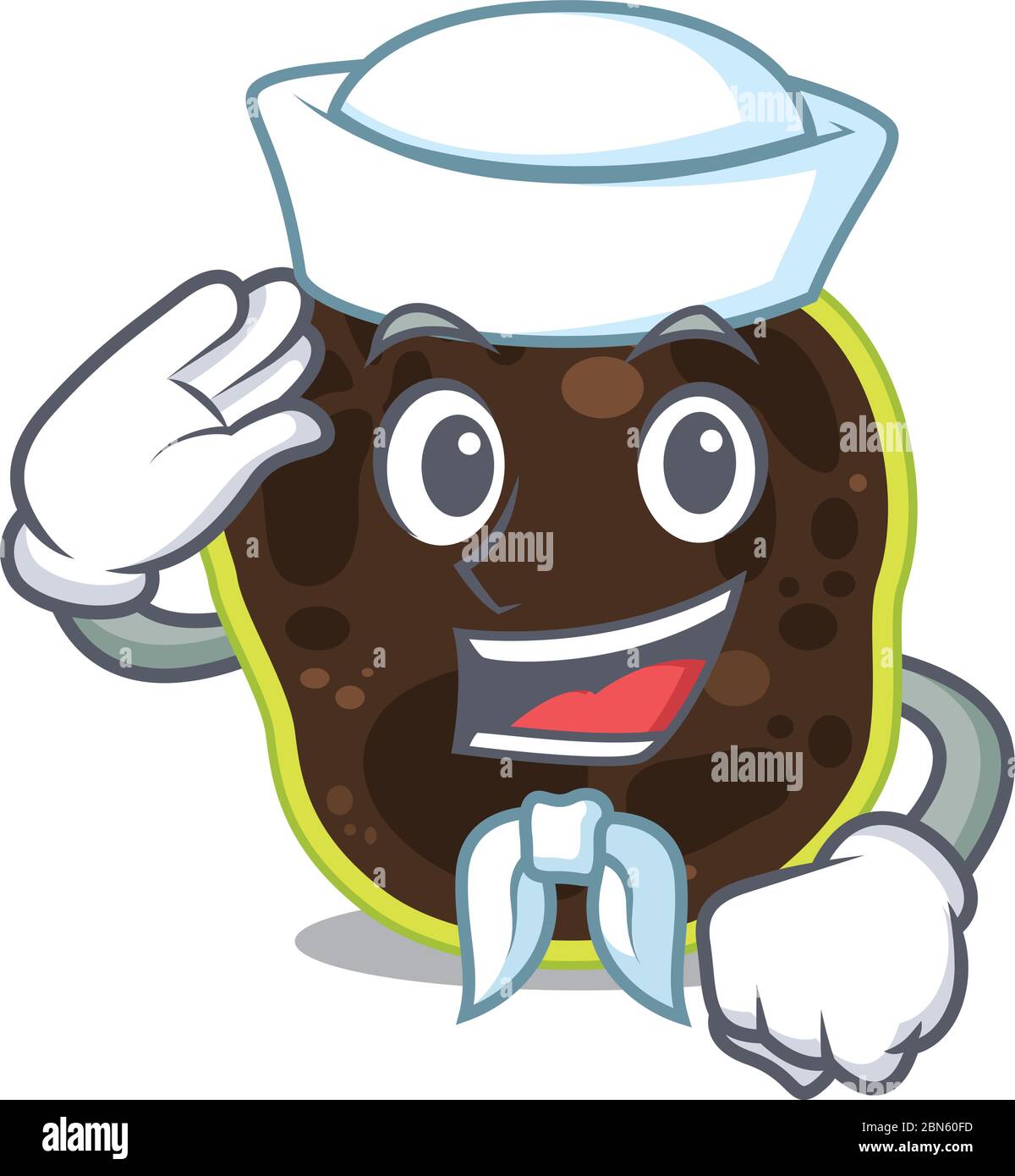 Smiley sailor cartoon character of firmicutes wearing white hat and tie Stock Vector