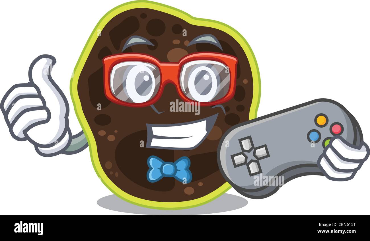 Mascot design style of firmicutes gamer playing with controller Stock Vector