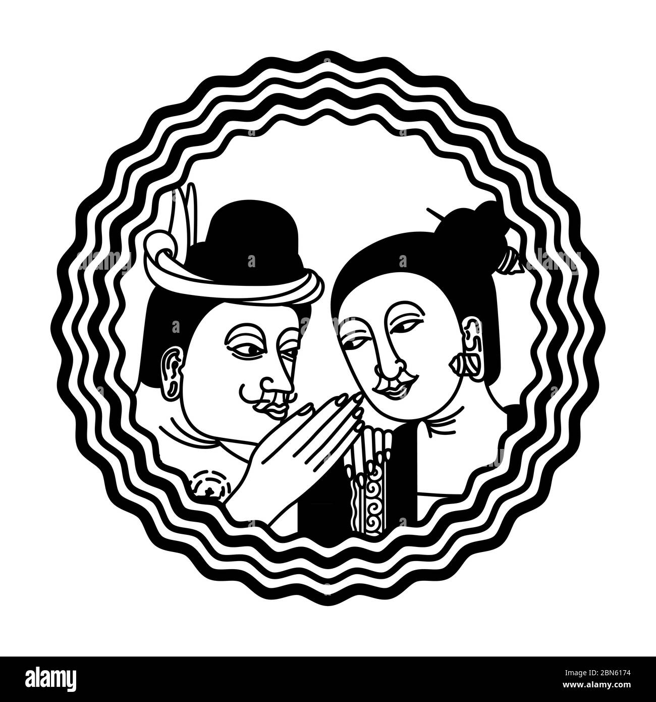 A couple of man and woman vector illustration. Thai traditional northern styles. Stock Vector