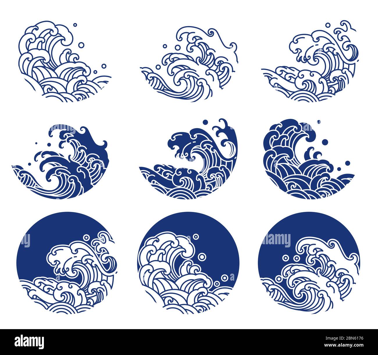 Water and ocean wave line logo illustration. Blue print and indigo color. - Vector. Stock Vector