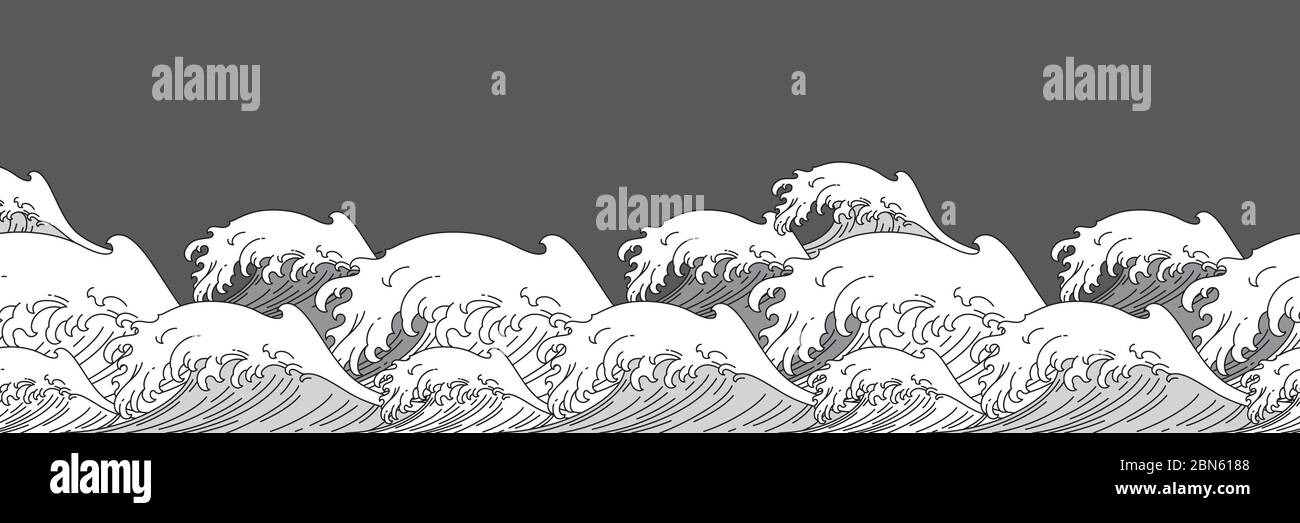 Japan ocean wave water seamless background vector illustration ...