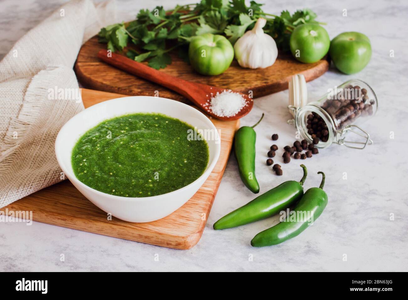 mexican green sauce, spicy hot chili sauce made with chilli pepper