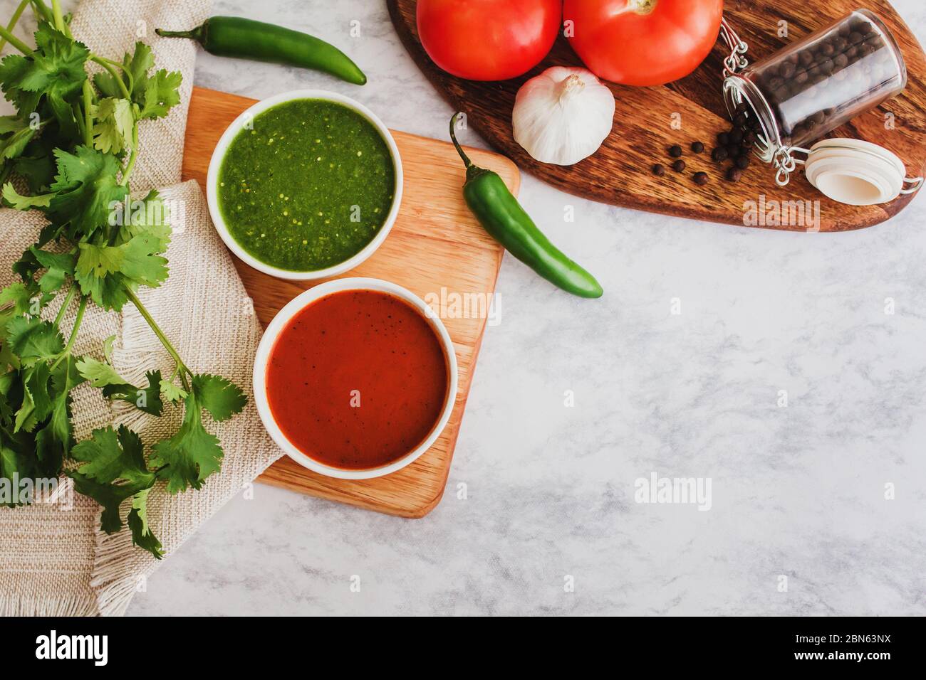 mexican red and green sauces, spicy hot chili sauce made with chilli