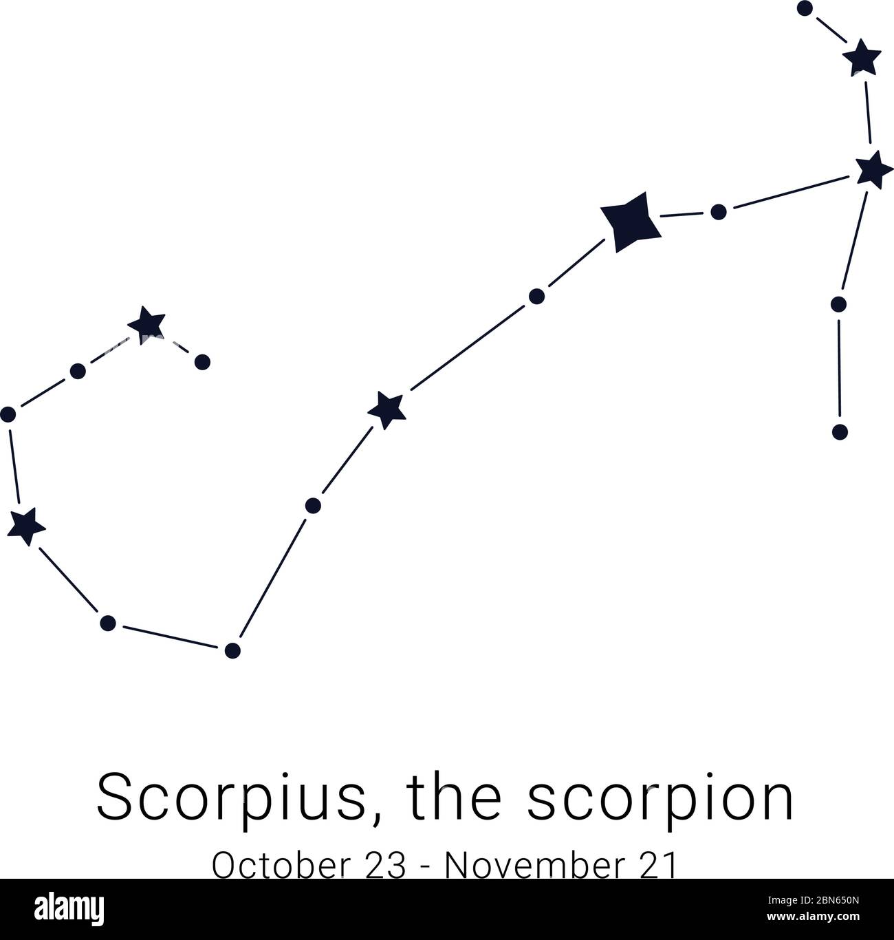 Scorpius, the scorpion. Constellation and the date of birth range. Stock Vector