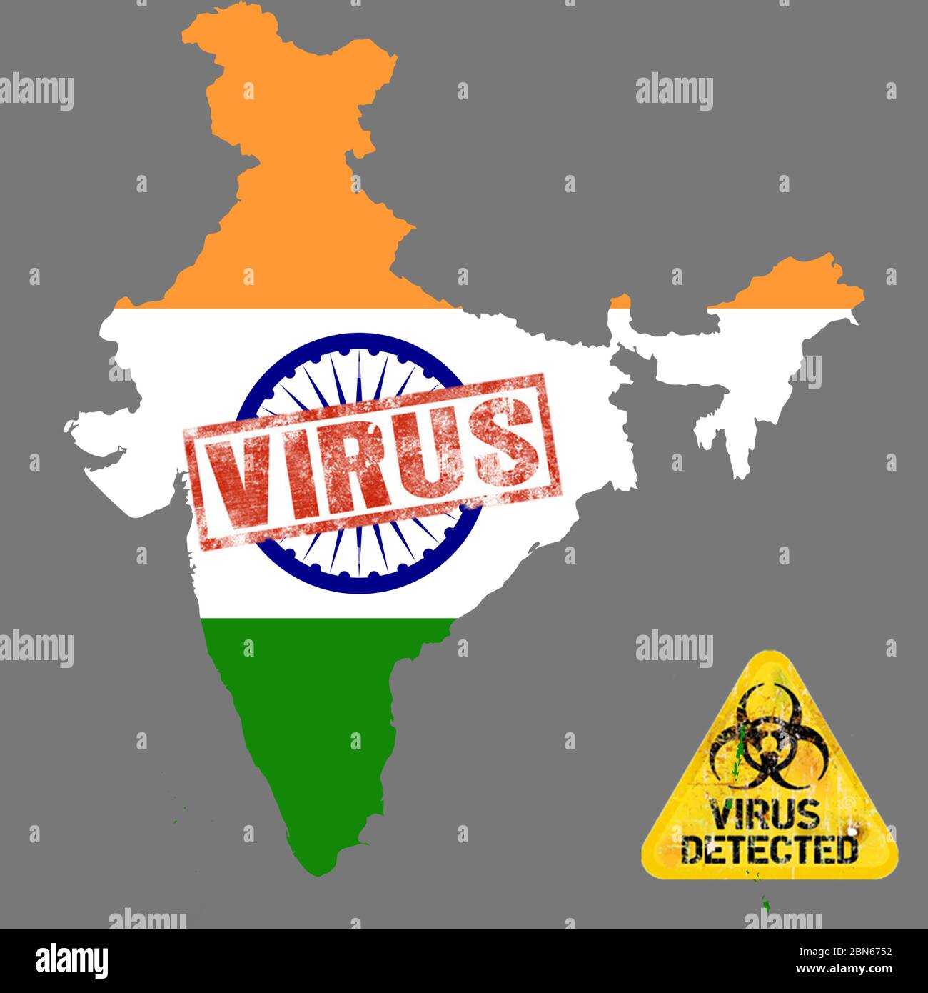 Indian Map warning for COVID-2019. SARS-nCOV-19 Stock Photo
