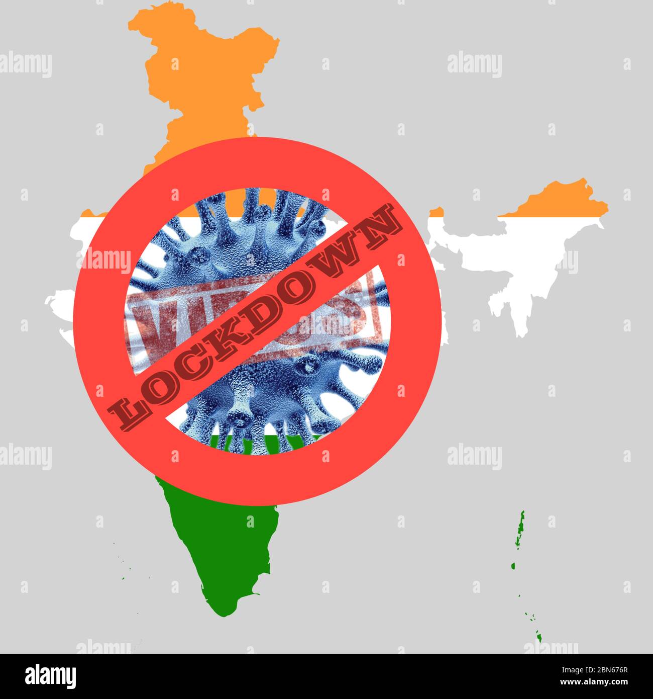 Indian Map warning for COVID-2019. SARS-nCOV-19. Fight against Virus pandemic Stock Photo