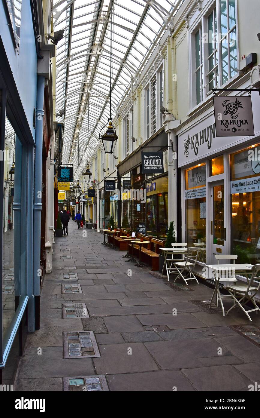 A view along the Royal Arcade, one of several Victorian Shopping Arcades within Cardiff city centre, Stock Photo