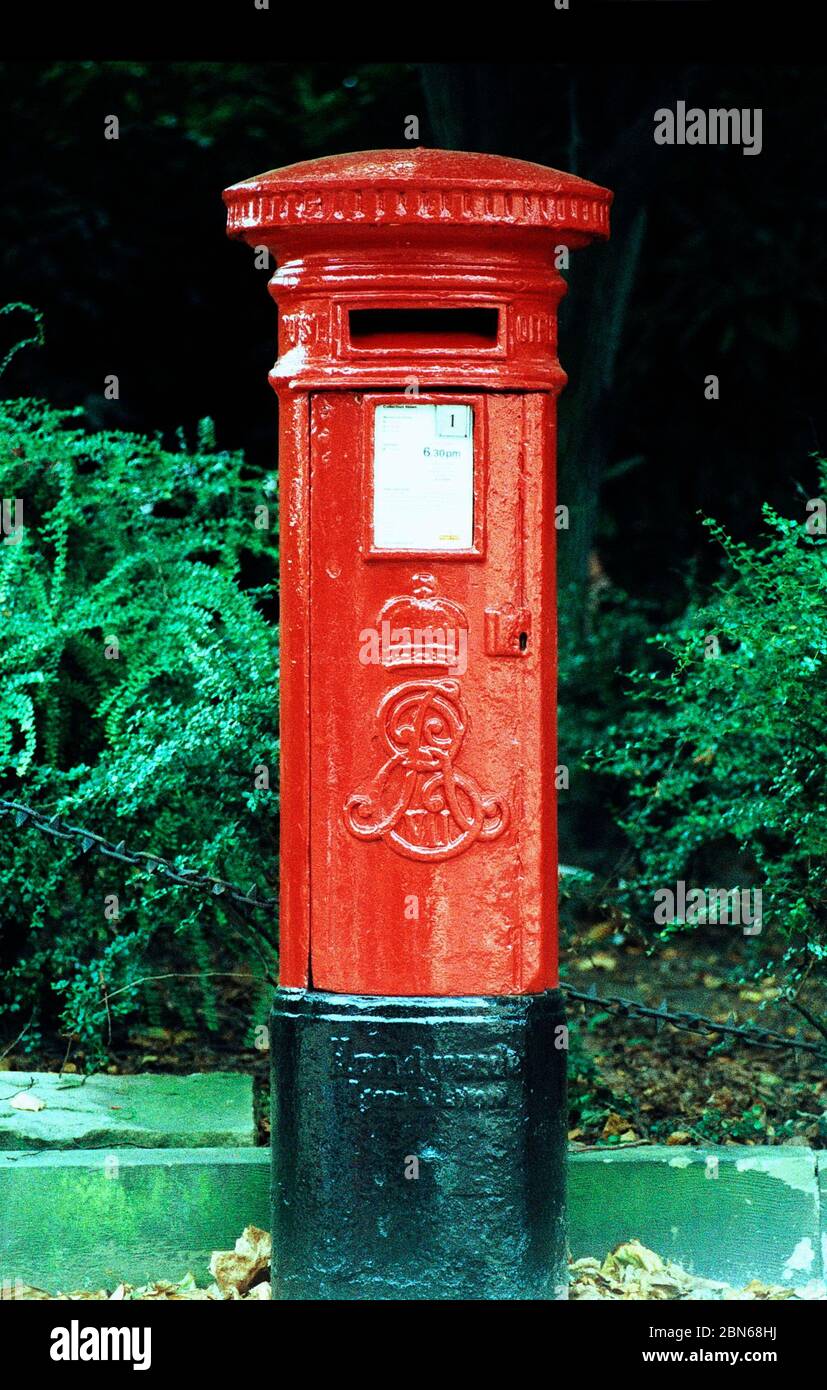 1997 Wakefield post box, shot on cross processed film, west Yorkshire,  Northern England Stock Photo - Alamy