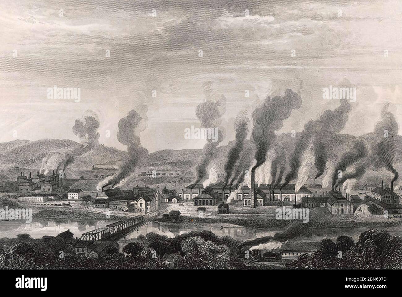 BARROW-IN-FURNESS, England. Th Cumbria Iron and Steel Works in a 19th century engraving Stock Photo
