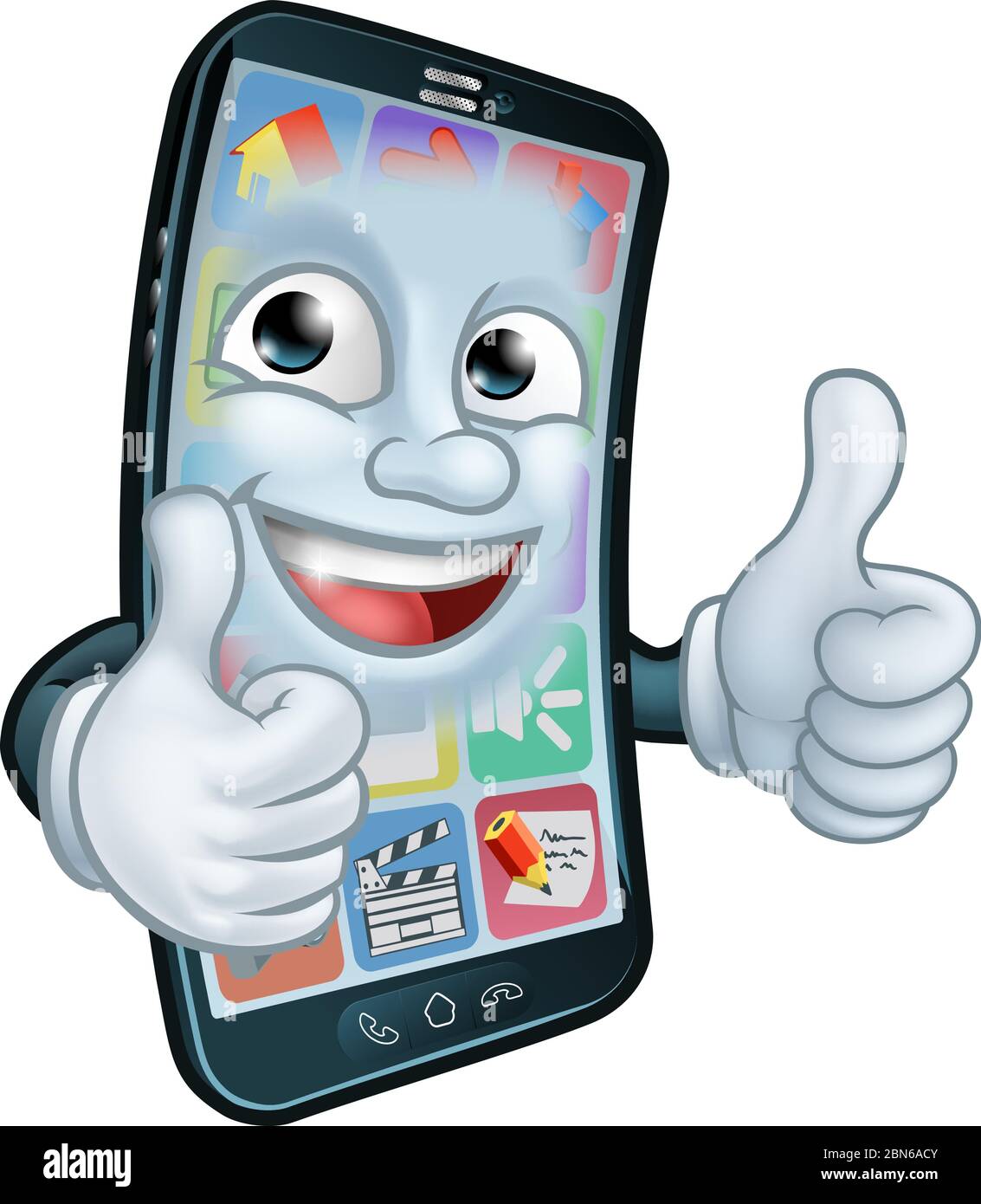 Mobile Phone Thumbs Up Cartoon Mascot Stock Vector