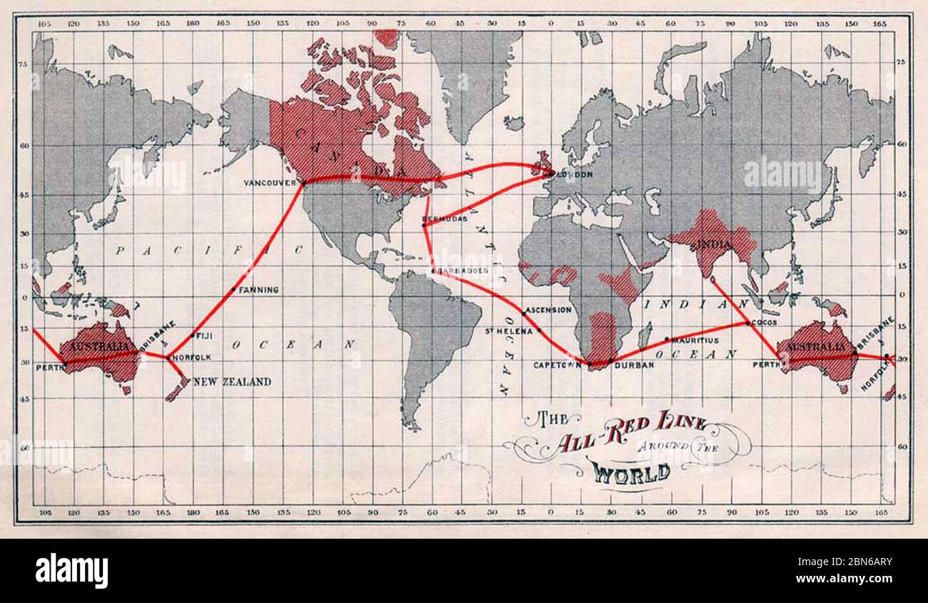 Great Britain / World: 'All Red Line'. The All Red Line was an informal  name for the system of electrical telegraphs that linked much of the British  Stock Photo - Alamy