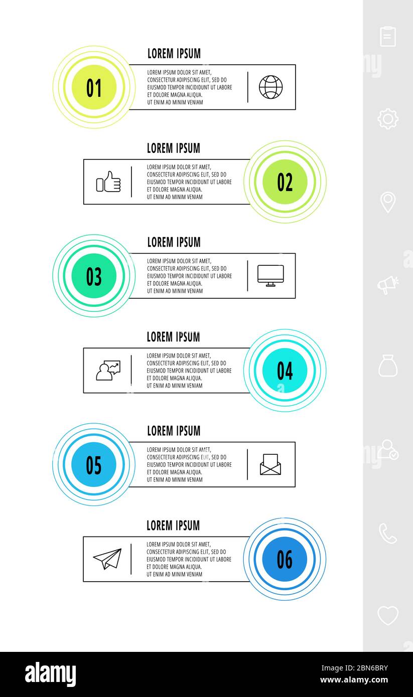 Infographic circular with six steps, parts, icons. Flat vector template. Can be used for diagram, business, web, banner, workflow layout, presentation Stock Vector
