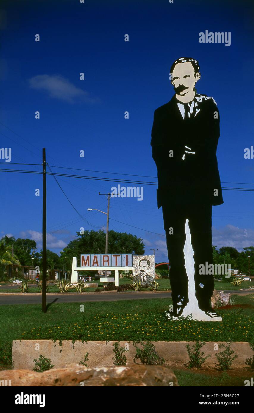Cuba: A large image of José Martí (1853 - 1895), poet, philosopher, essayist, journalist, translator, professor, publisher, and often seen as the fath Stock Photo