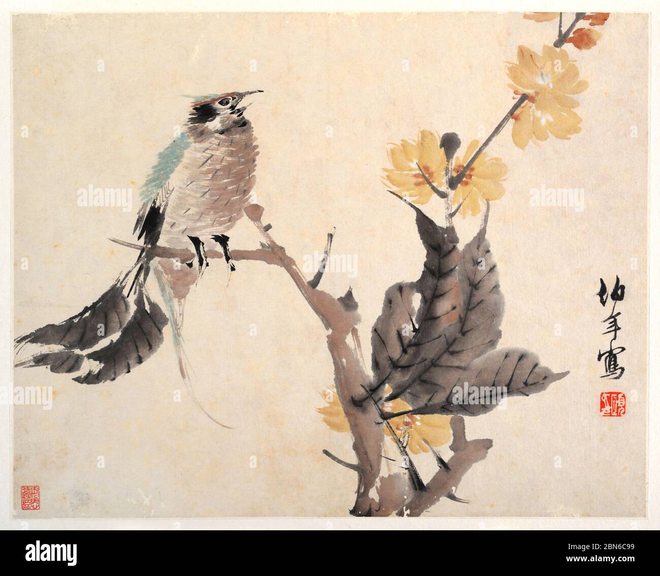 100年前の古書　希少　1923年　Birds and their young Kawabata Gyokushō | Small Birds and Bamboo | Japan | Meiji