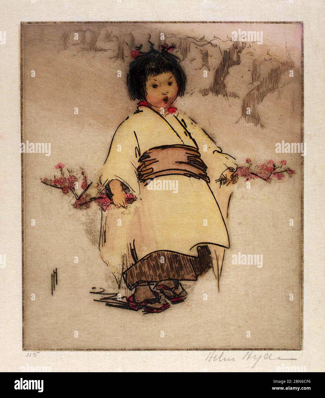 USA / Japan: 'Blossom Child'. Woodblock print by Helen Hyde (1868-1919), 1902.  Helen Hyde (April 6, 1868 - May 13, 1919) was an American engraver and Stock Photo