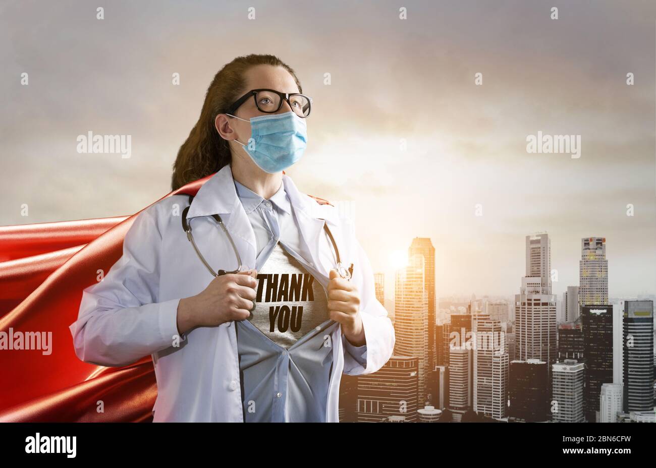 Heroic doctor fighting with epidemic Stock Photo