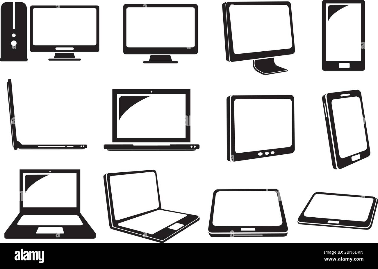 Vector illustration of different models of computers and laptops Stock Vector