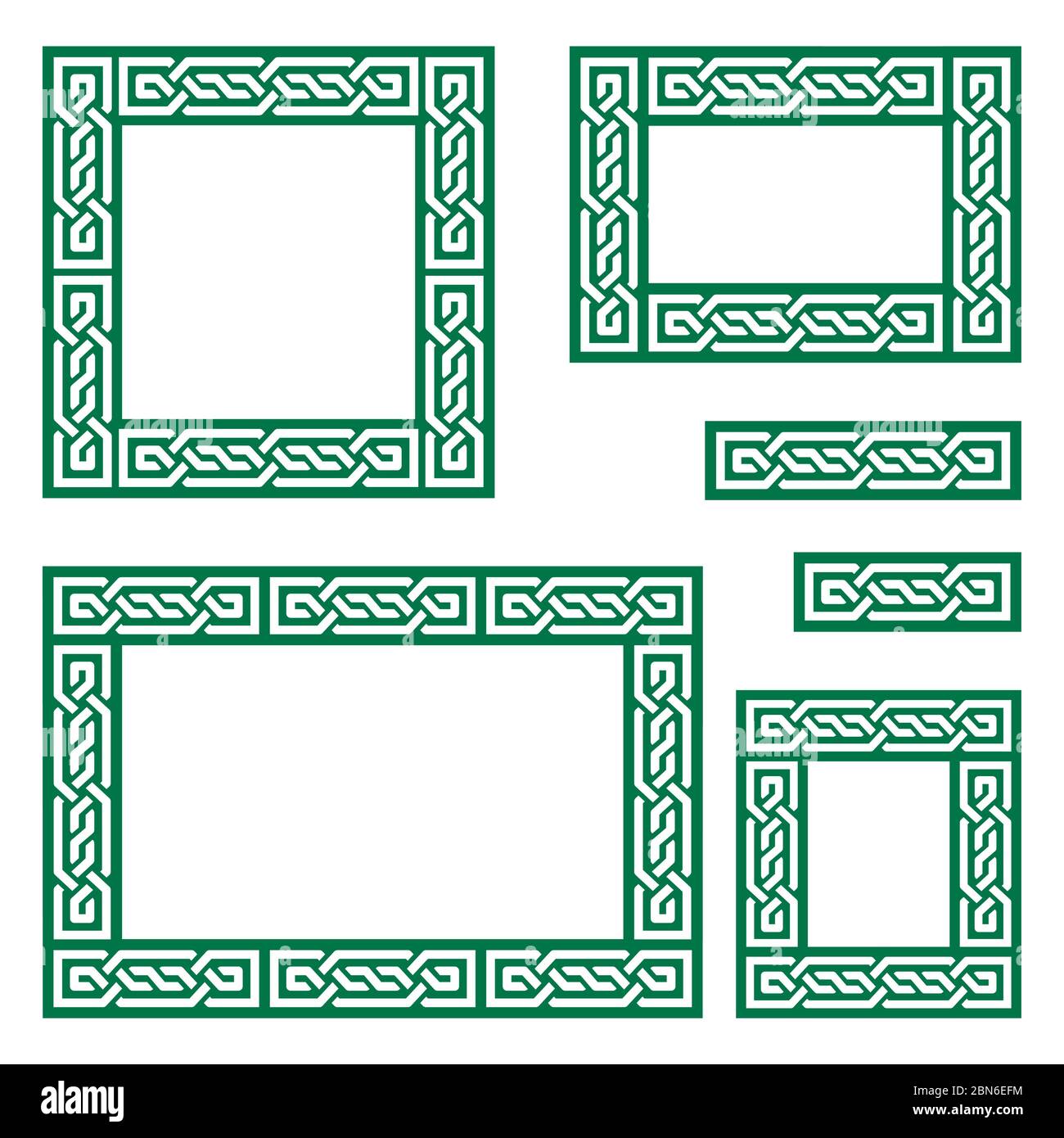 Celtic vector frame or border pattern collection square and rectangle shapes - green Irish knots, braided design perfect for greeting card, wedding in Stock Vector