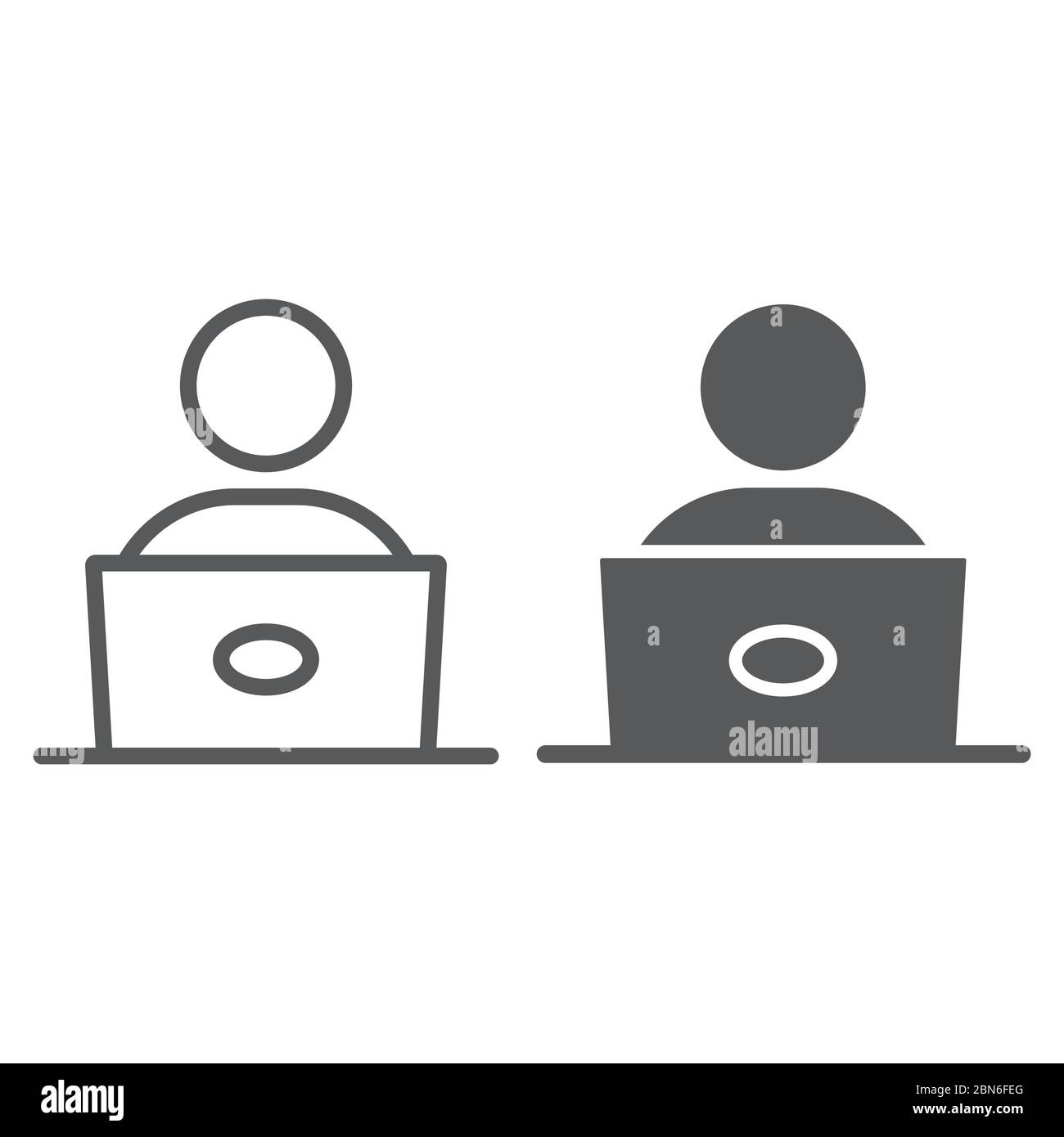Student with laptop line and glyph icon, education and school, male worker sign vector graphics, a linear icon on a white background, eps 10. Stock Vector