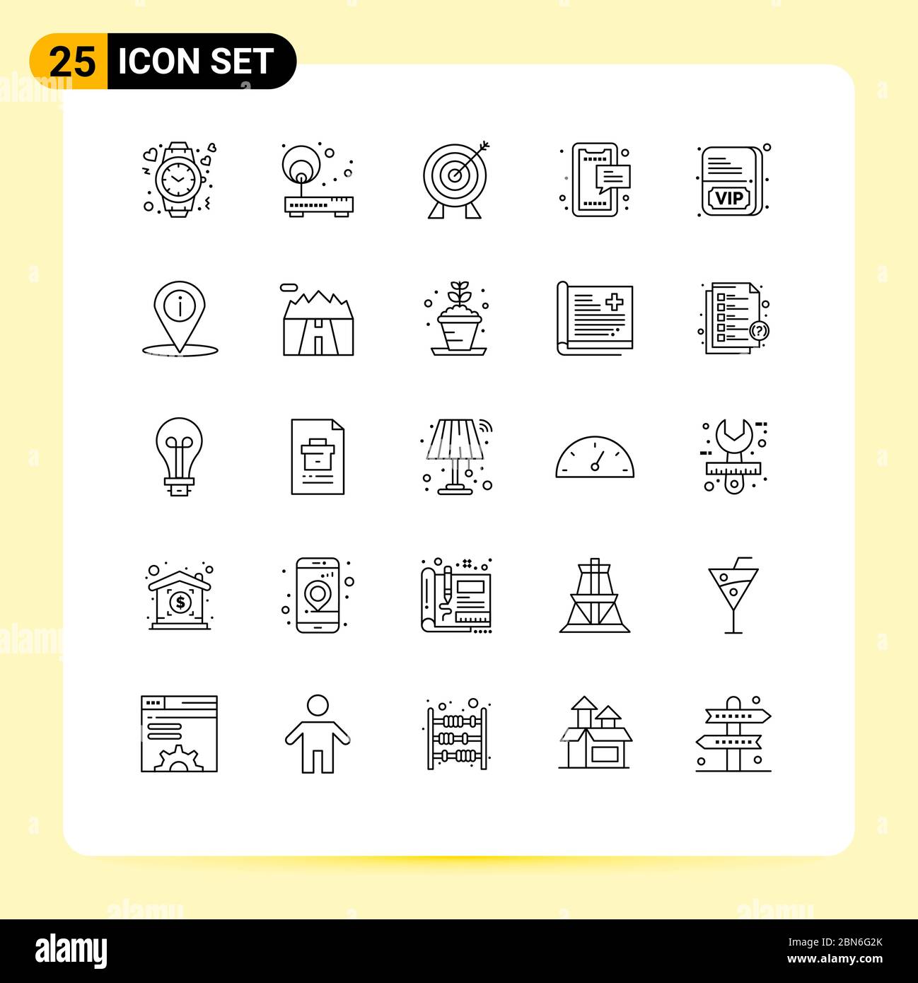 Set of 25 Modern UI Icons Symbols Signs for mobile, chat, point, sms, investment Editable Vector Design Elements Stock Vector