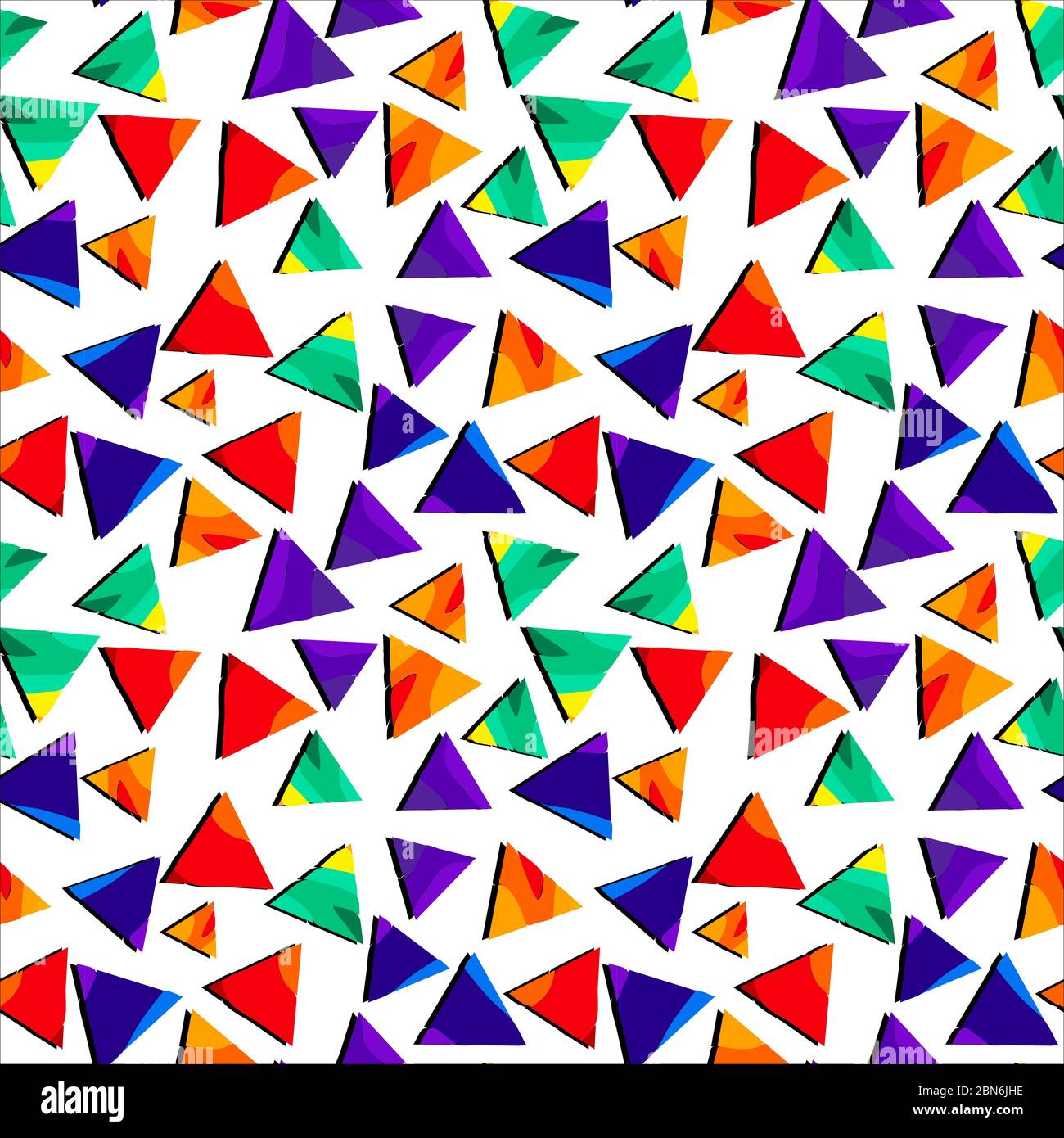 Colored triangles. Seamless pattern. Funny cartoon multicolored triangles for background, packaging, layers, design element, wallpaper, wrapping paper Stock Vector