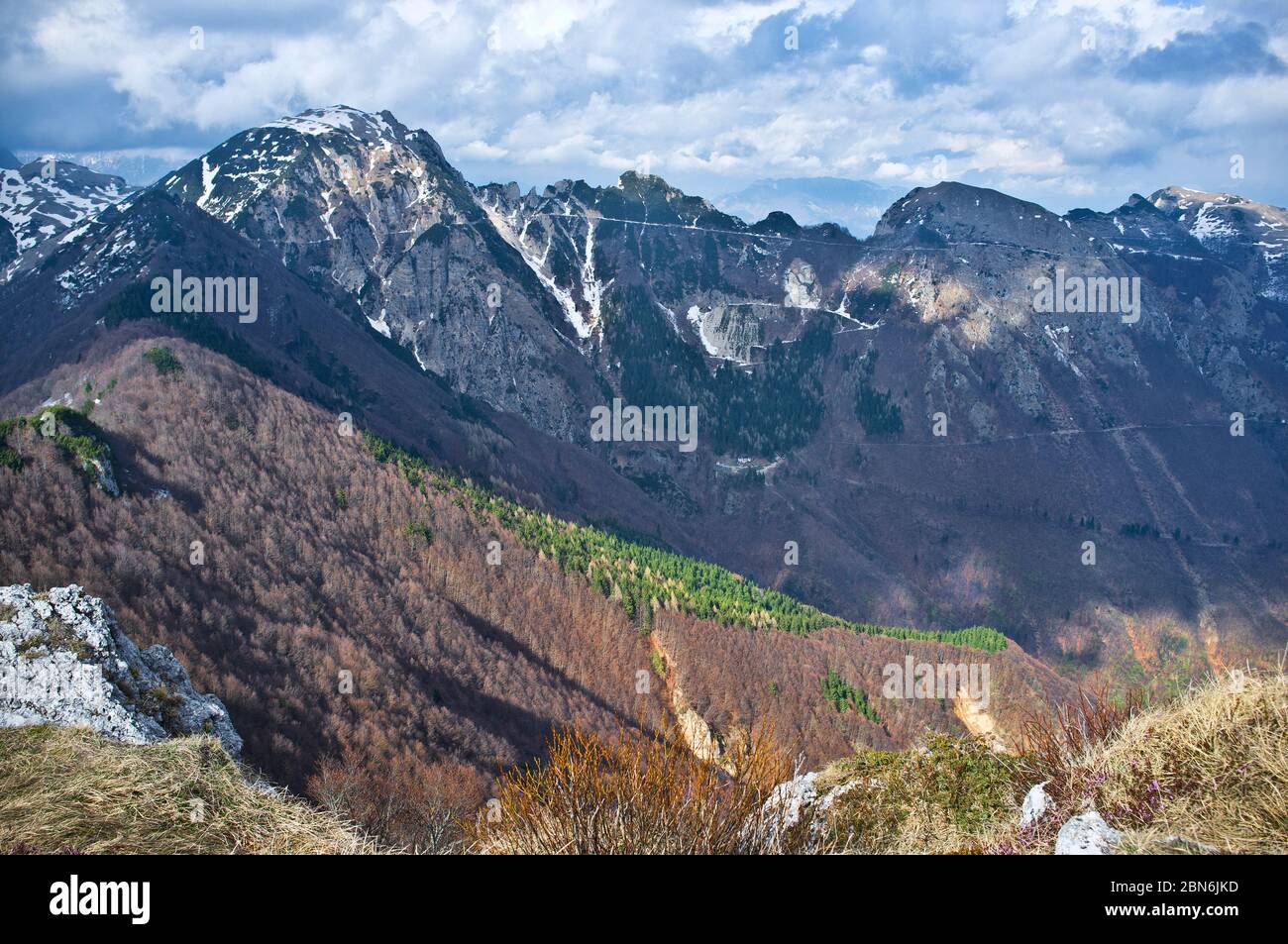 panoramic view of Campofontana di Selva di Progno - Regional Natural Park of Lessinia Stock Photo
