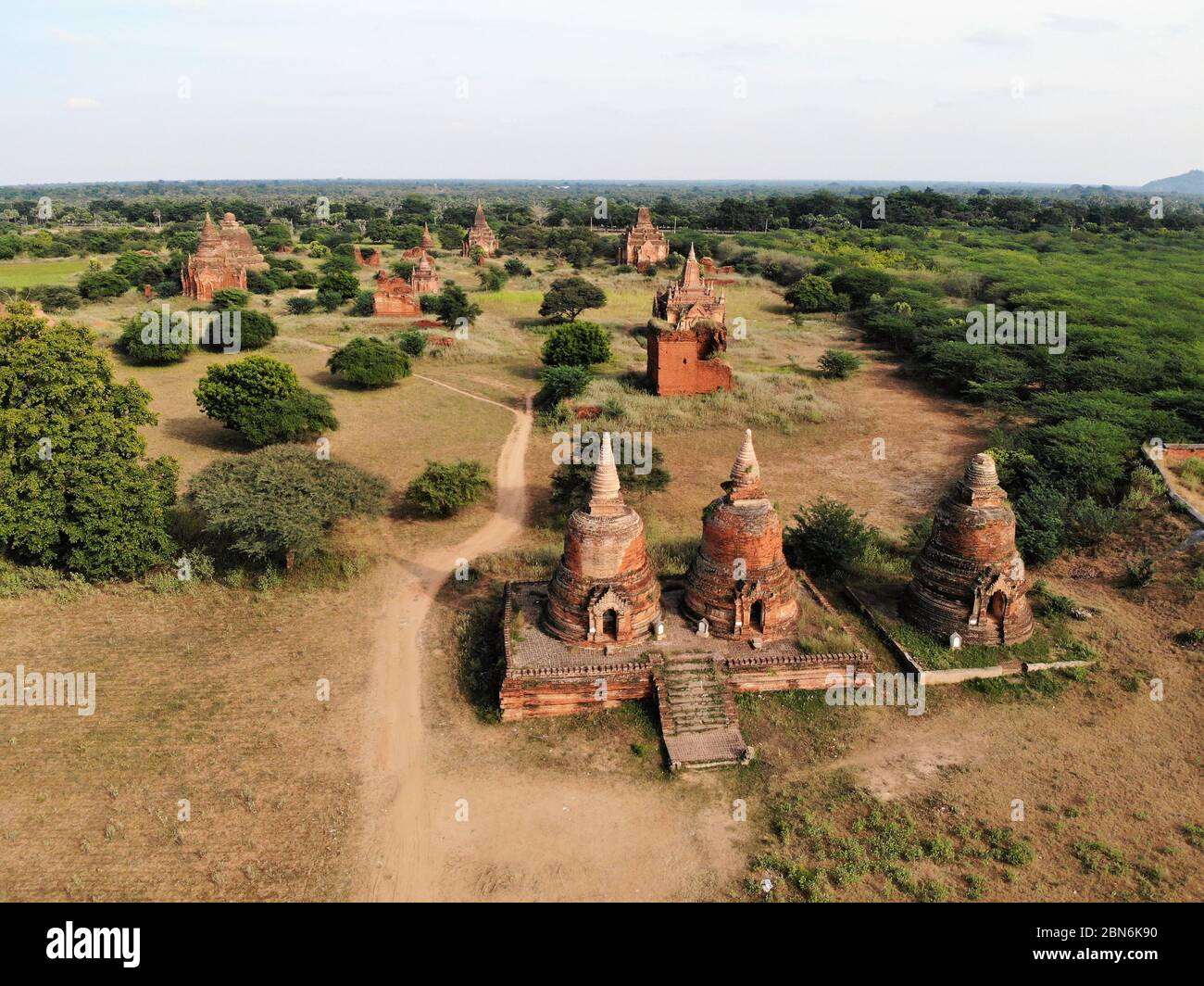pagodas and stupas in Bagan, Myanmar, photo taken by drone Stock Photo