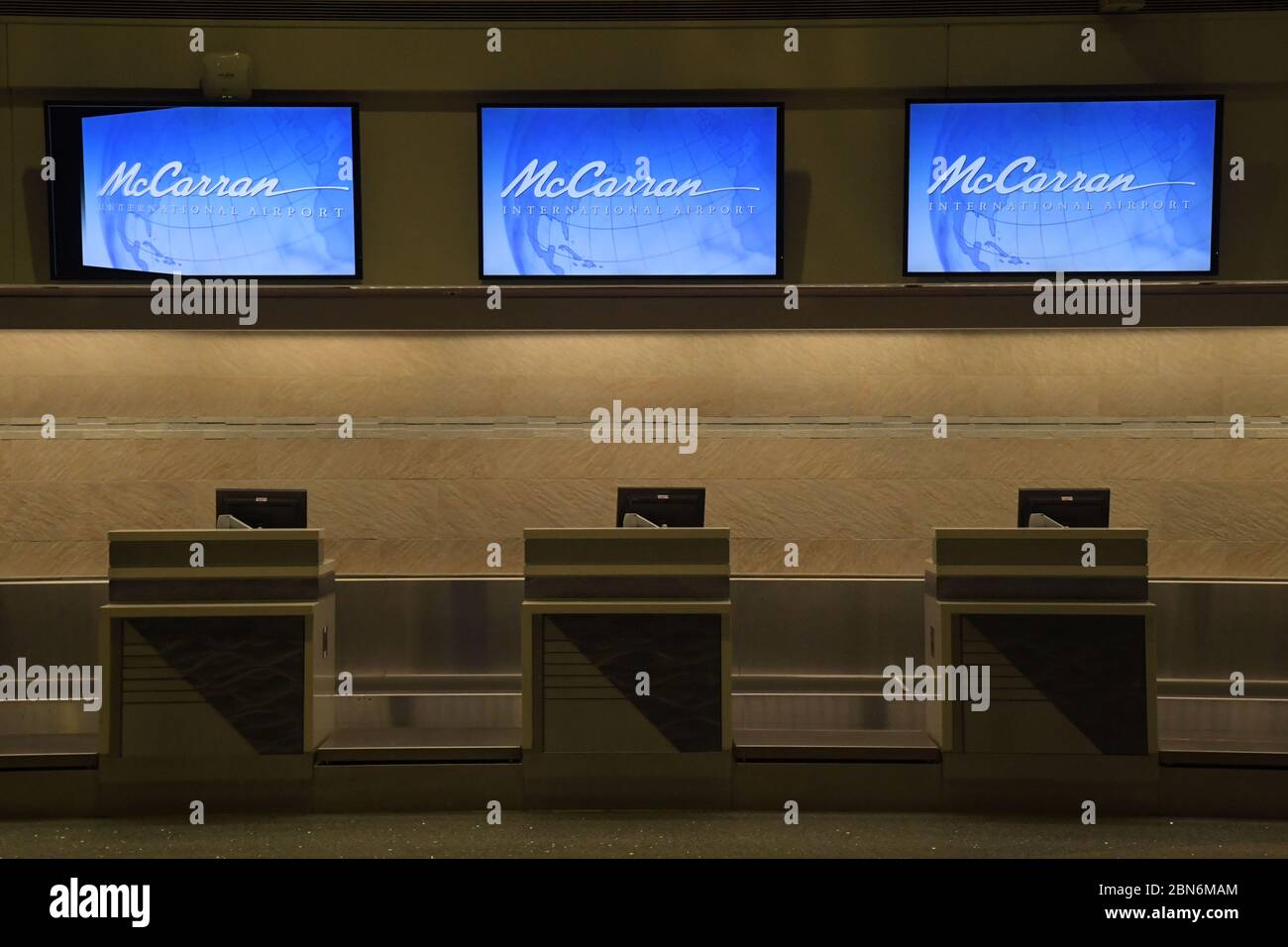 General overall view of empty ticket counters at McCarran International