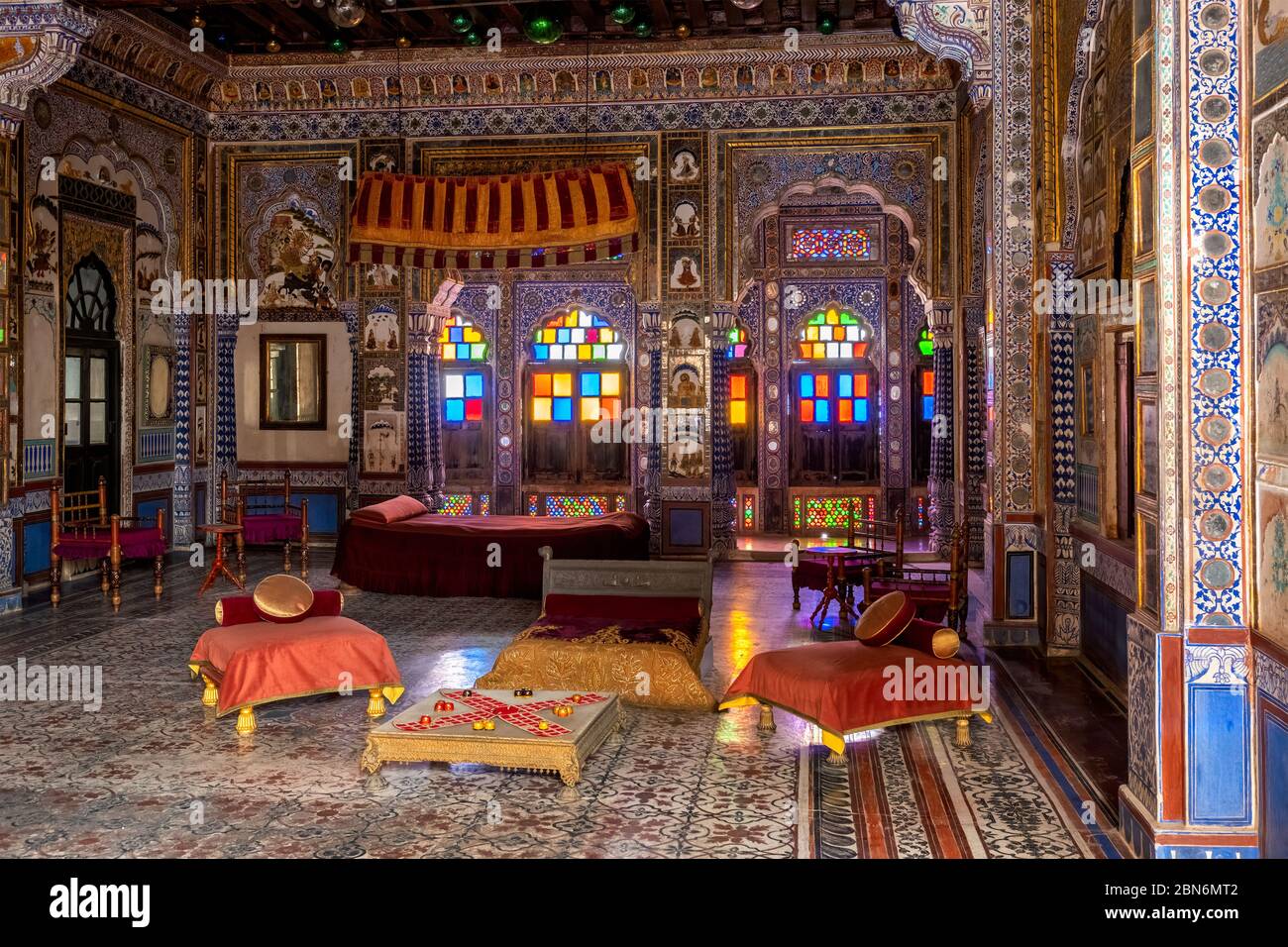 Takhat Vilas Maharaja Takhat Singh's Chamber room in Mehrangarh fort. Jodhpur, Rajasthan, India Stock Photo
