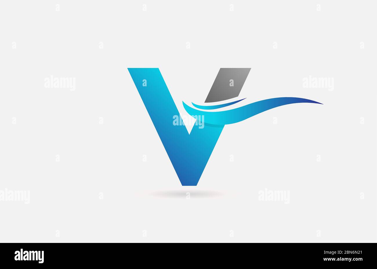blue grey V alphabet letter logo icon for company and business with swoosh design Stock Vector