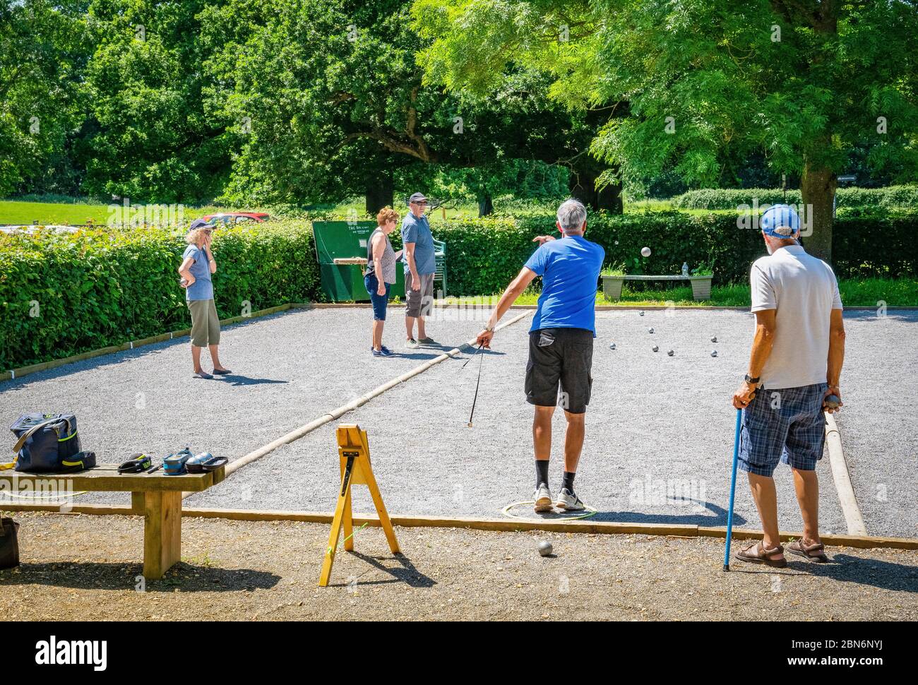 People in Upton Country Park Poole, Dorset, England, Playing the French game of Petanque (boule) Stock Photo