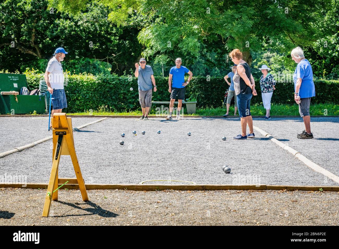 People in Upton Country Park Poole, Dorset, England, Playing the French game of Petanque (boule) Stock Photo