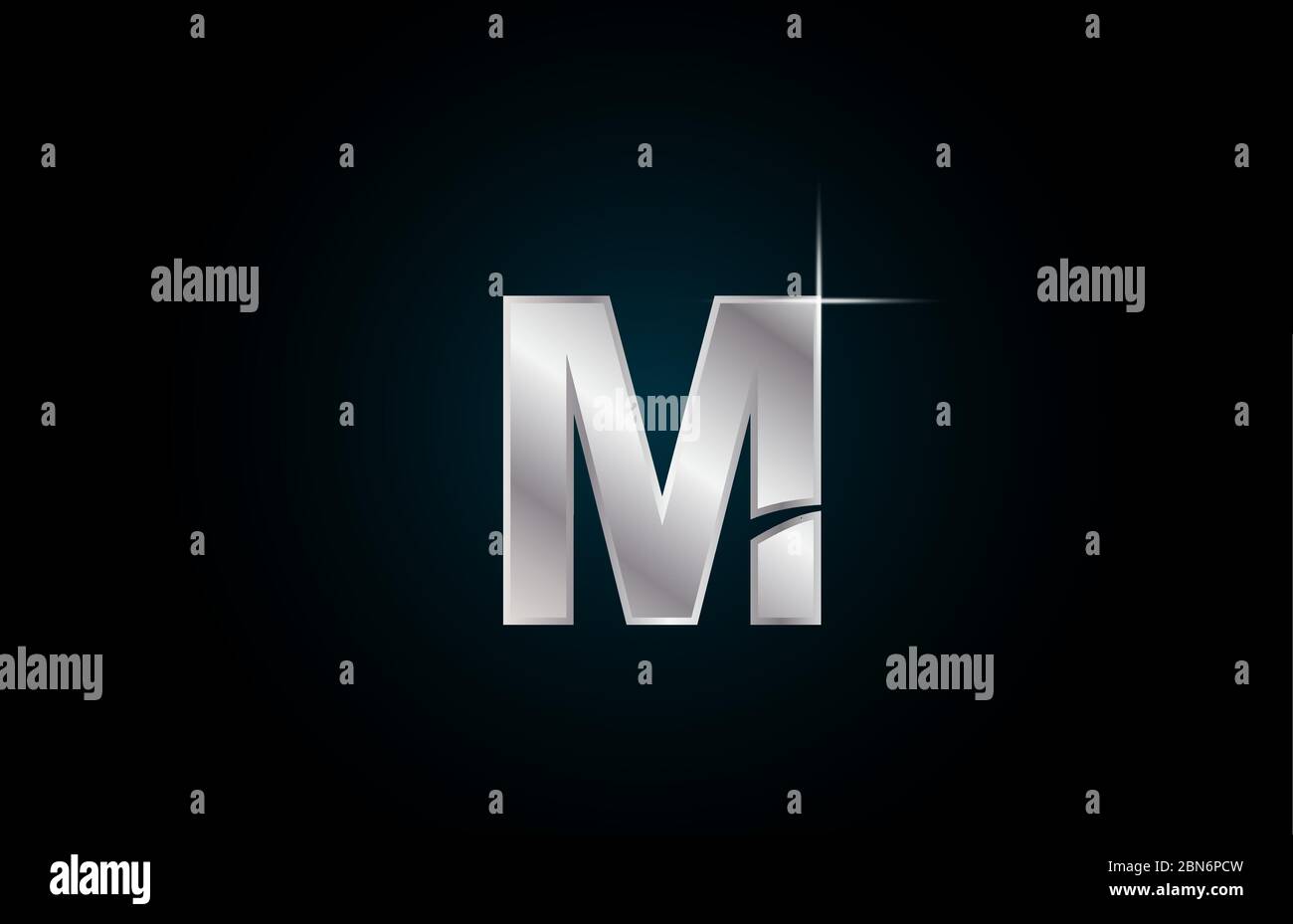 M silver metal alphabet letter logo icon for company and business with ...