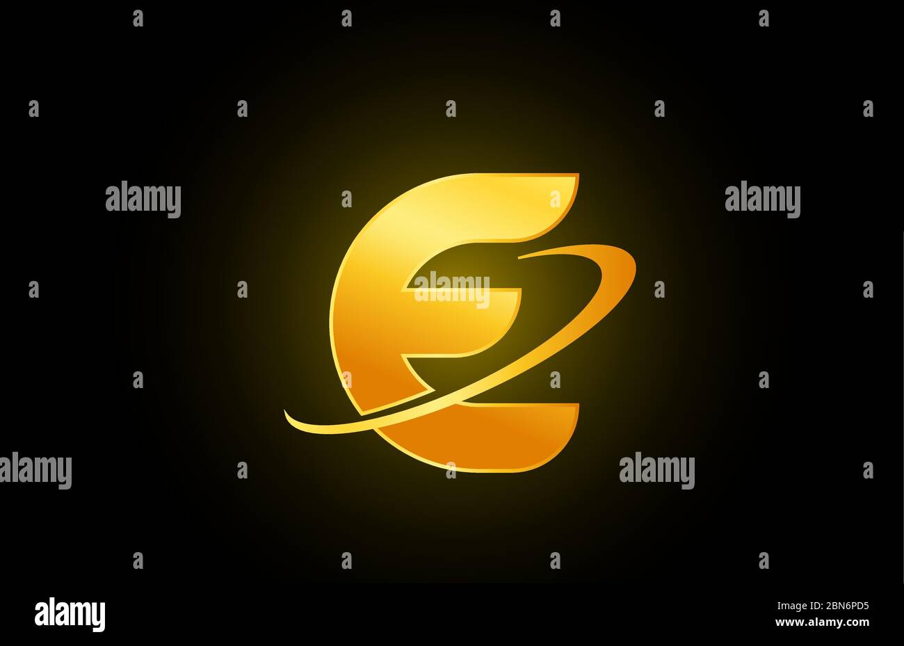 E alphabet letter logo icon for company and business with gold design ...