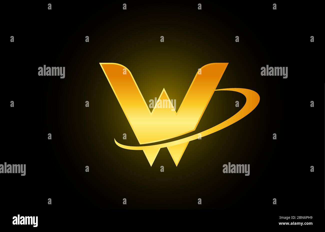 W alphabet letter logo icon for company and business with gold design ...