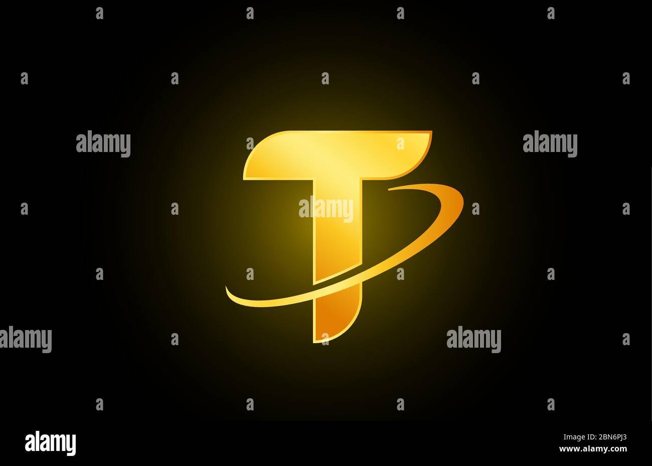 T alphabet letter logo icon for company and business with gold design ...