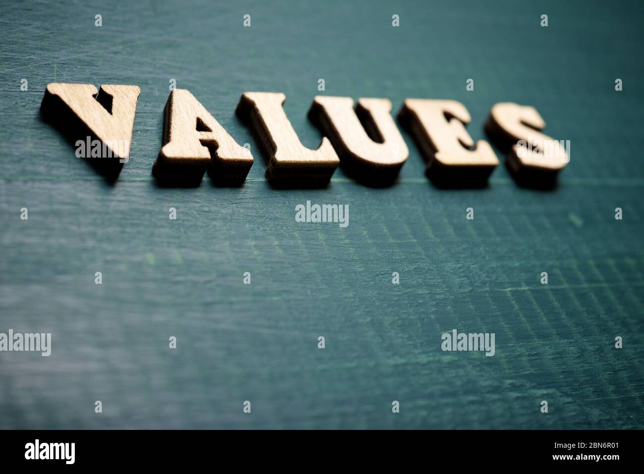 Values word on a wood table Stock Photo - Alamy