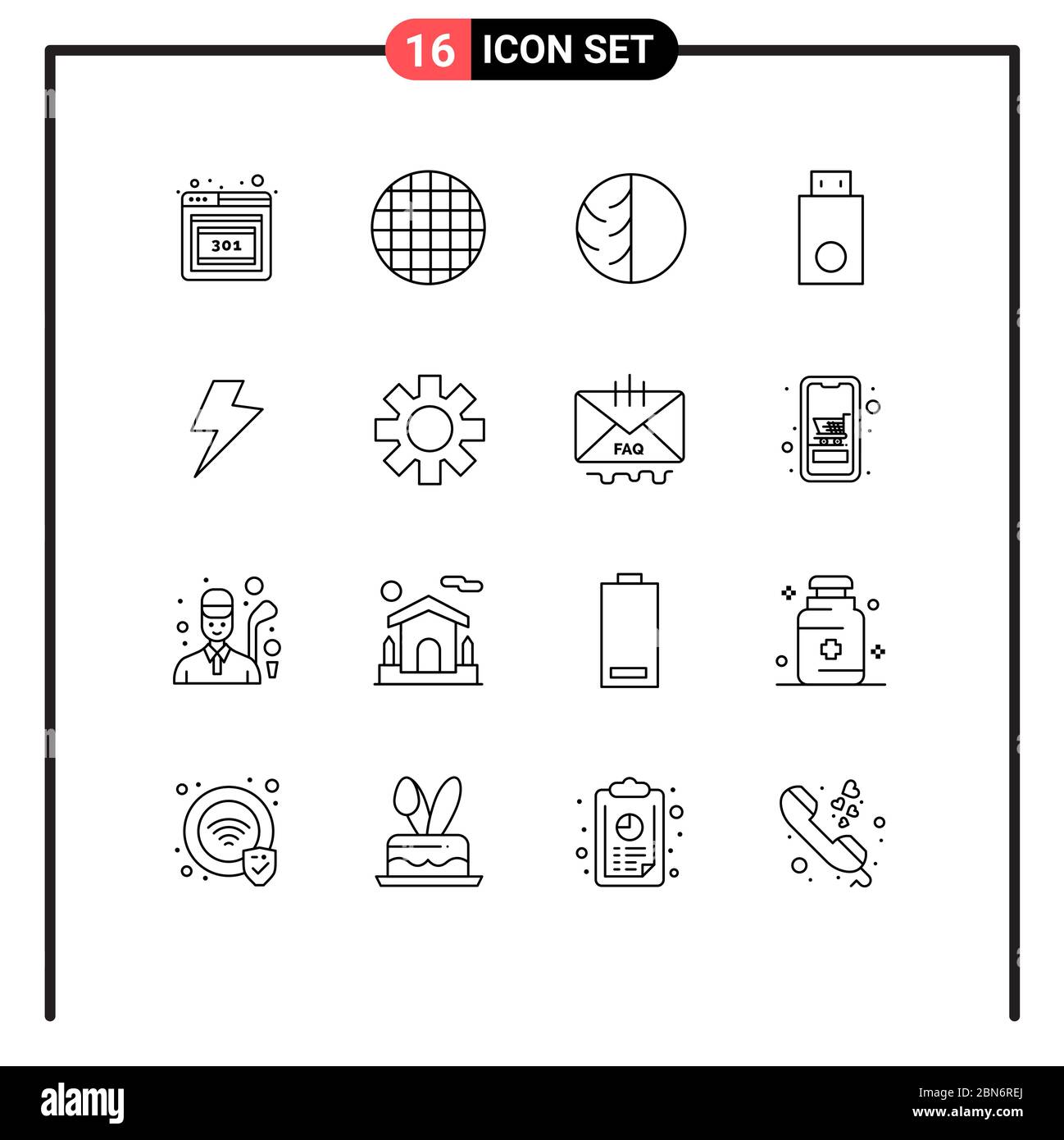Outline Pack of 16 Universal Symbols of technology, electronics, dry skin, dongle, skin protection Editable Vector Design Elements Stock Vector
