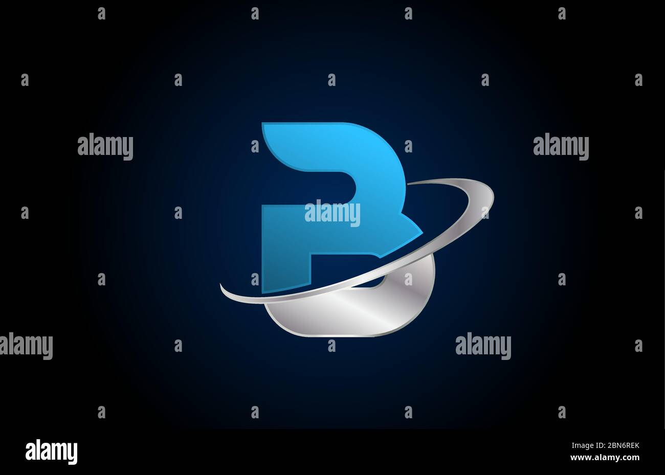 B metallic alphabet letter logo icon for business and company with grey ...