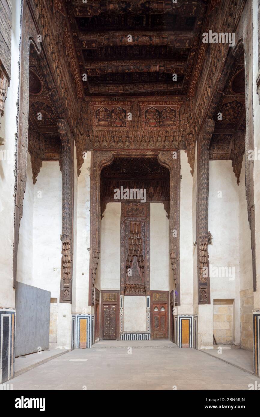 Mamluk qa'a or reception hall in Bayt Zaynab Khatun, an Ottoman house in Cairo, Egypt Stock Photo