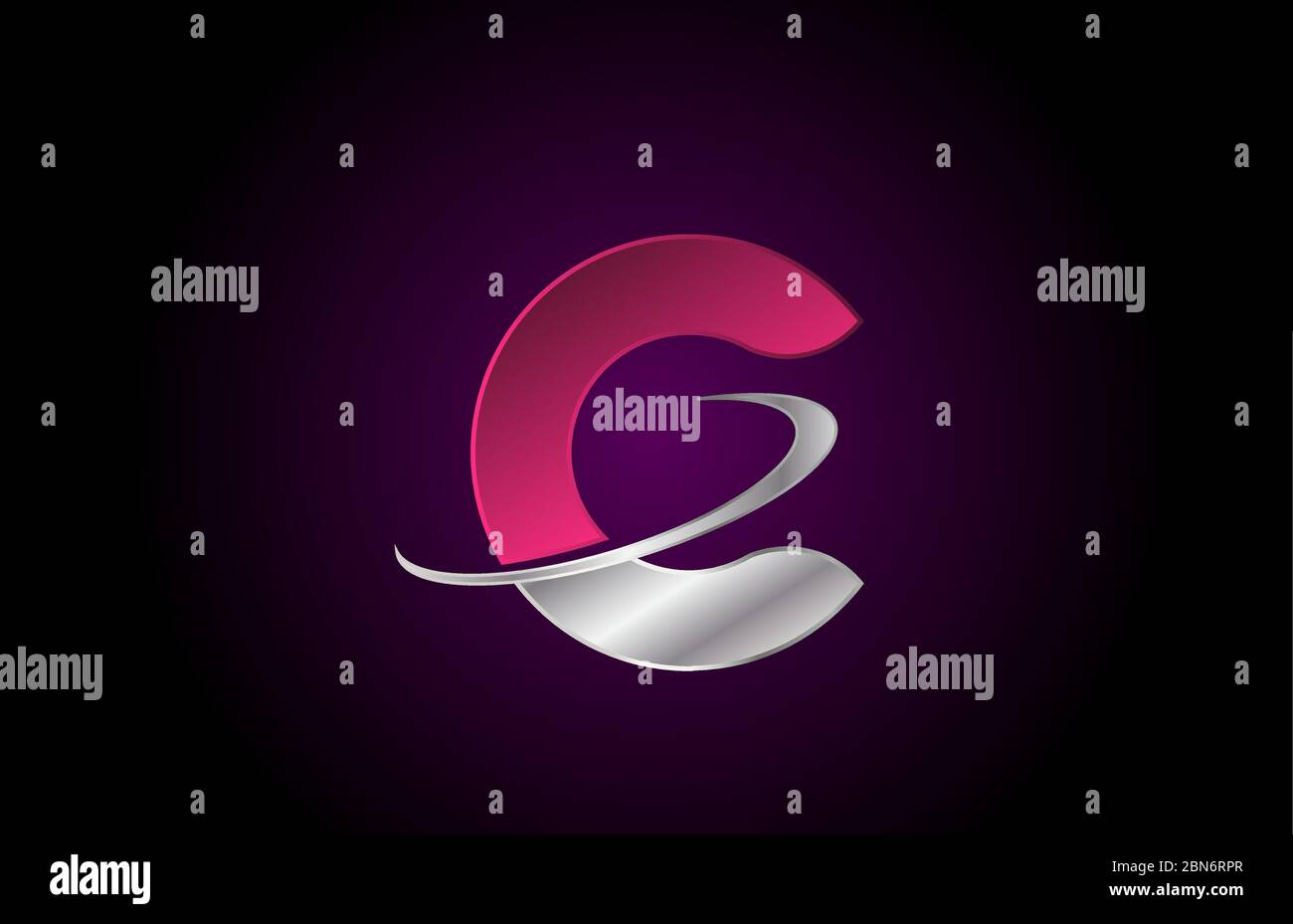 C pink alphabet letter logo icon for company and business with metallic ...
