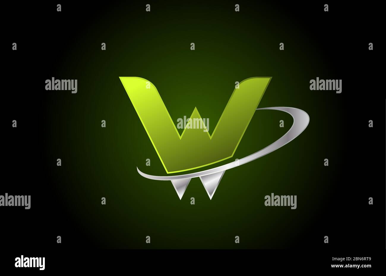 W green metallic alphabet letter logo icon for business and company ...