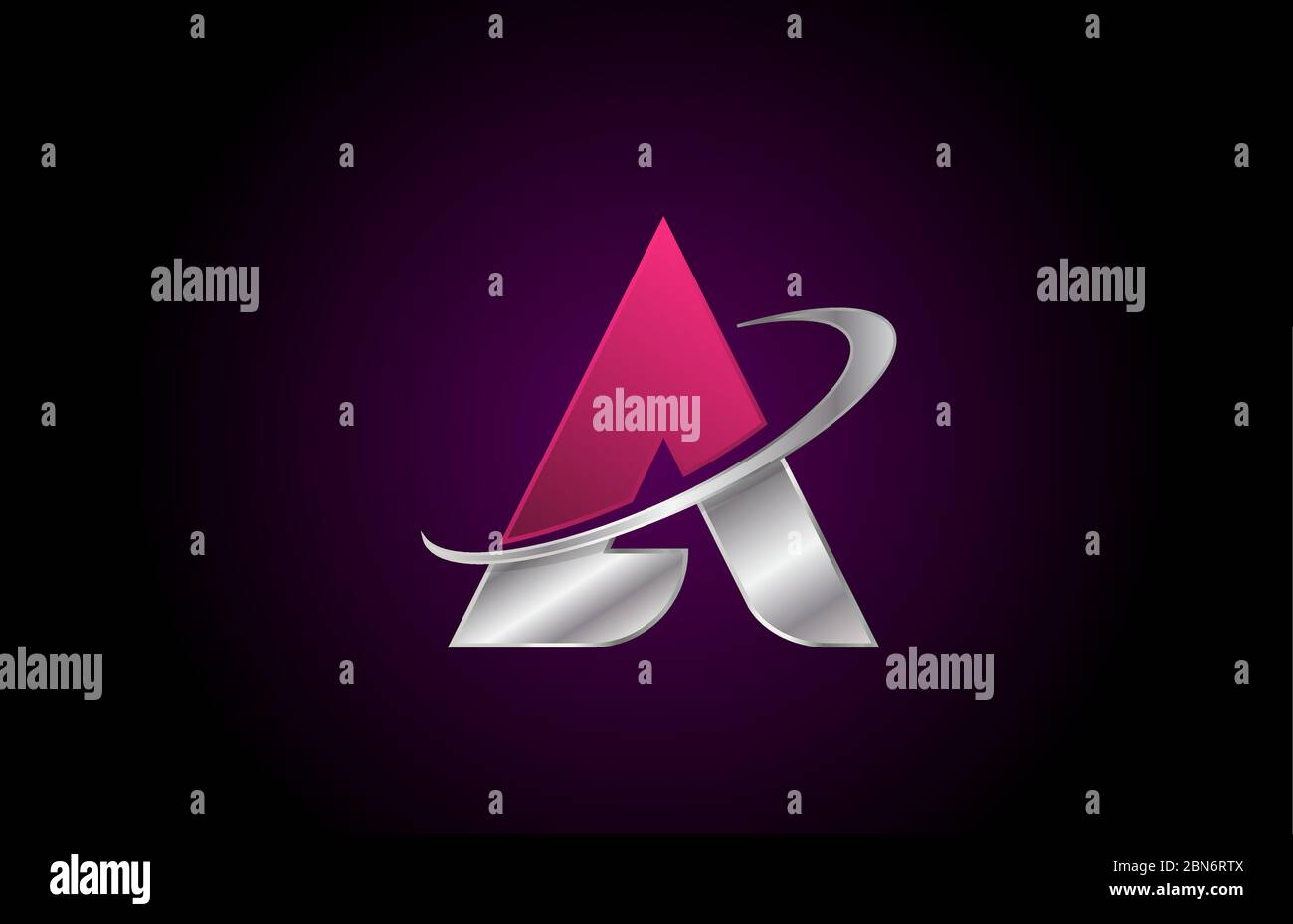 A pink alphabet letter logo icon for company and business with metallic ...