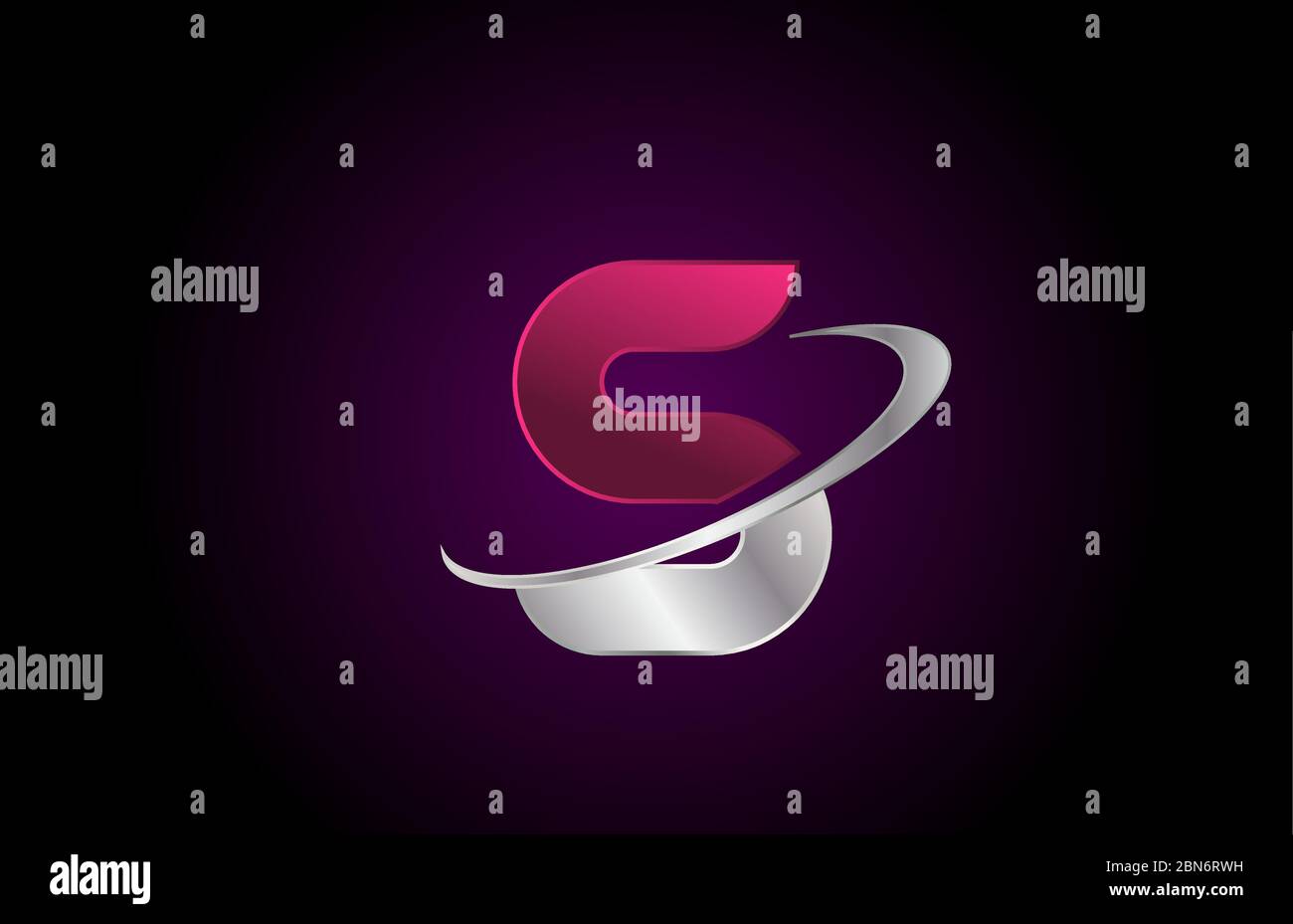 S pink alphabet letter logo icon for company and business with metallic ...