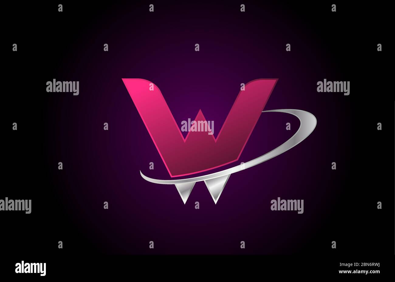 W pink alphabet letter logo icon for company and business with metallic ...