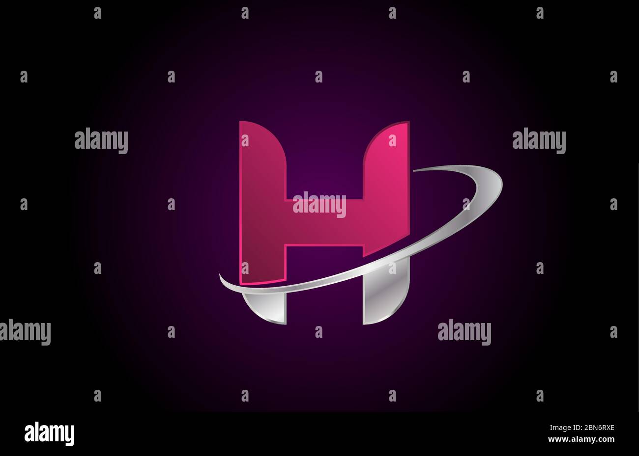 H pink alphabet letter logo icon for company and business with metallic ...