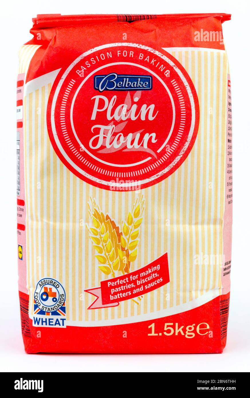 Coventry, West Midlands, UK - May 13, 2020: Bag of Lidl brand Belbake plain flour unopened on an isolated white background Stock Photo