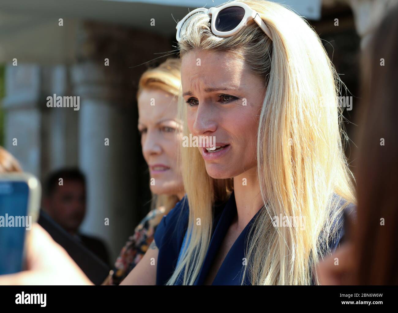 VENICE, ITALY - SEPTEMBER 07: Michelle Hunziker are seen on day 6 of the 72nd Venice Film Festival on September 7, 2015 in Venice, Italy Stock Photo